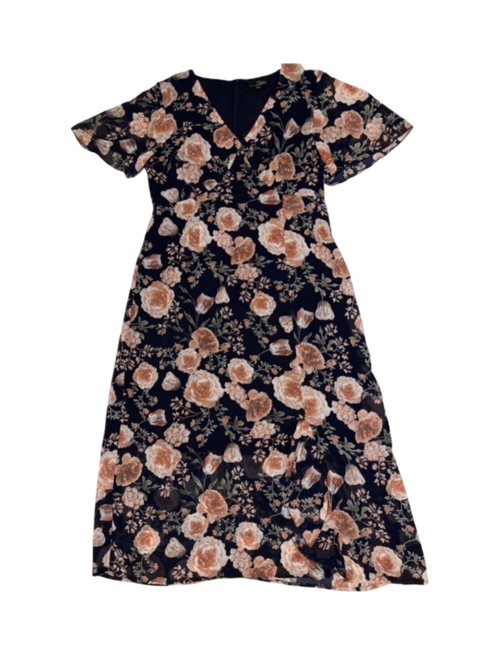 Suzanne Betro Navy Floral Midi Dress - Size L
